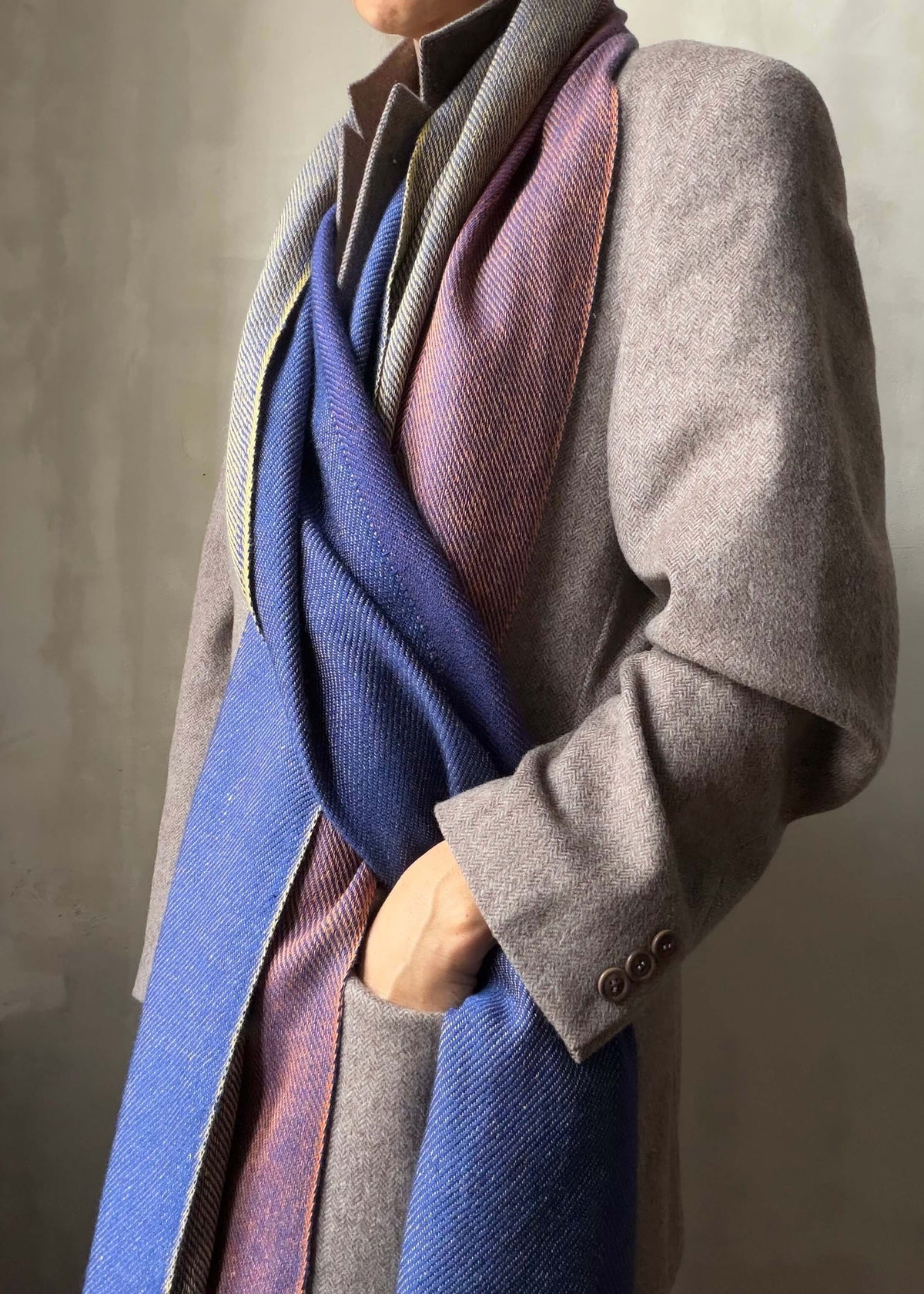 Reversible linen & merino scarf SUN - blue