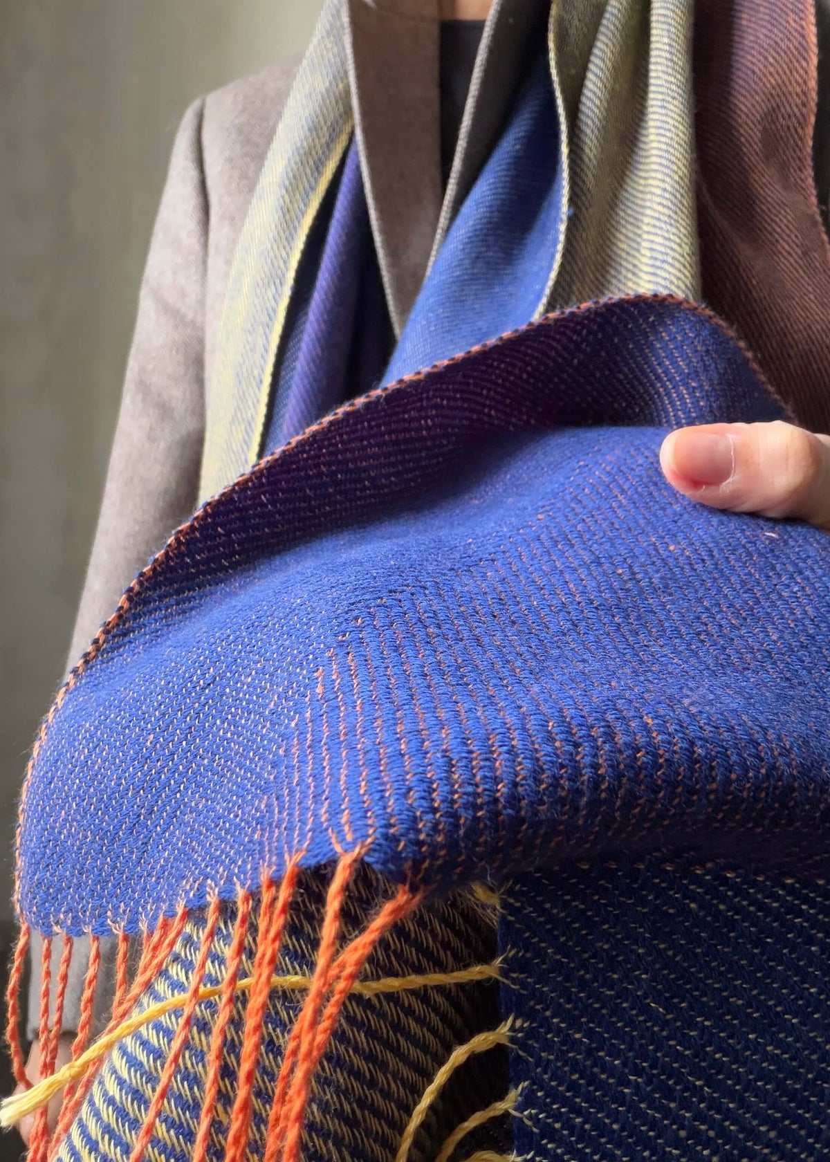 Reversible linen & merino scarf SUN - blue