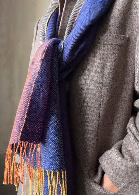 Reversible linen & merino scarf SUN - blue