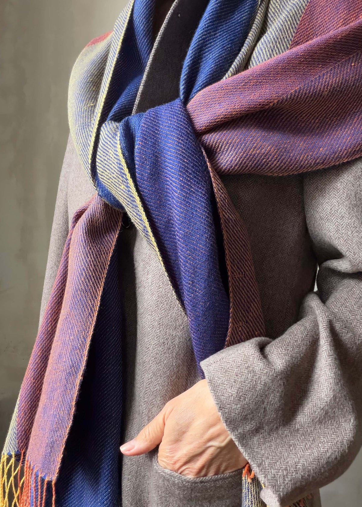 Reversible linen & merino scarf SUN - blue