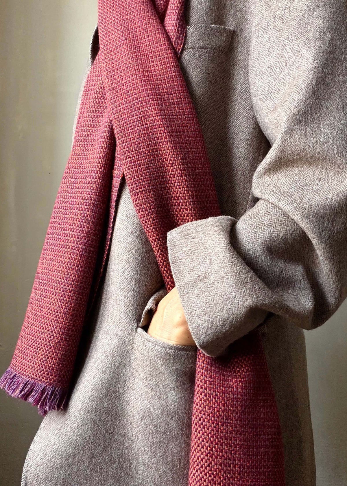 Pure merino scarf MATRIX - burgundy & orange