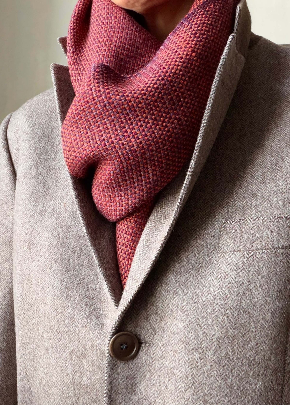 Pure merino scarf MATRIX - burgundy & orange