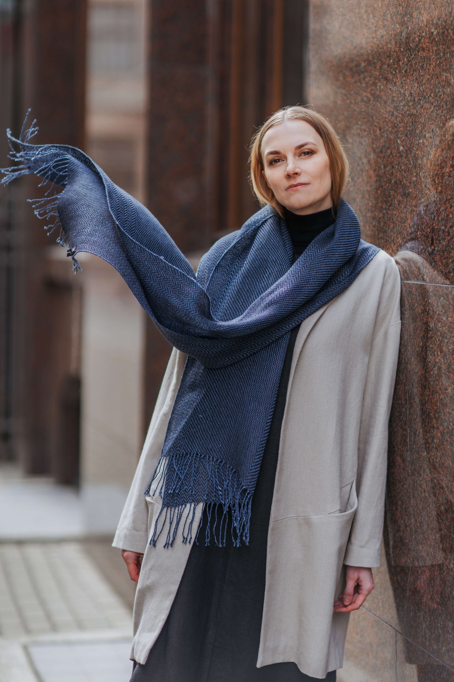 Herringbone pure linen scarf BRUSSELS