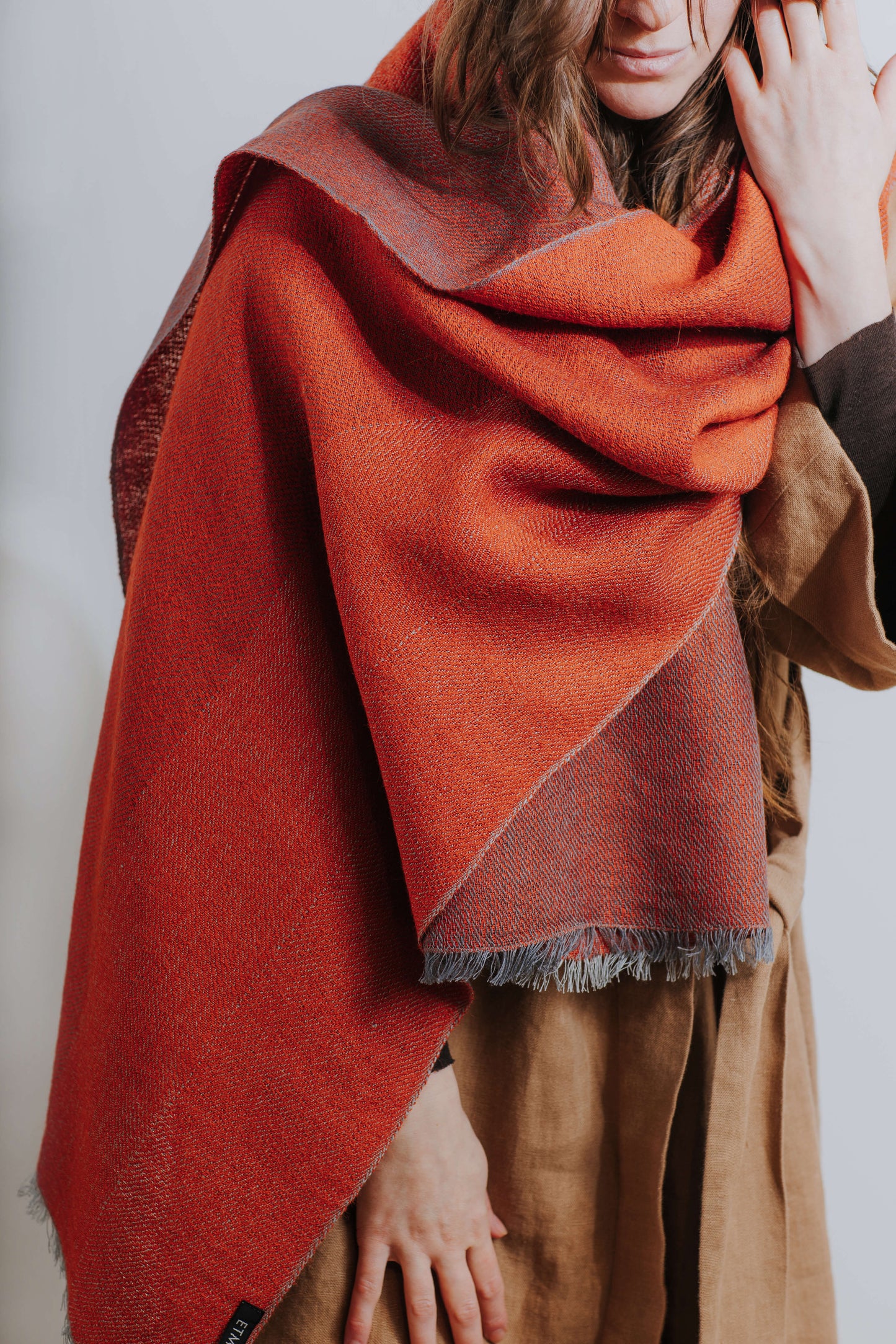 Double-sided linen & alpaca scarf EARTH