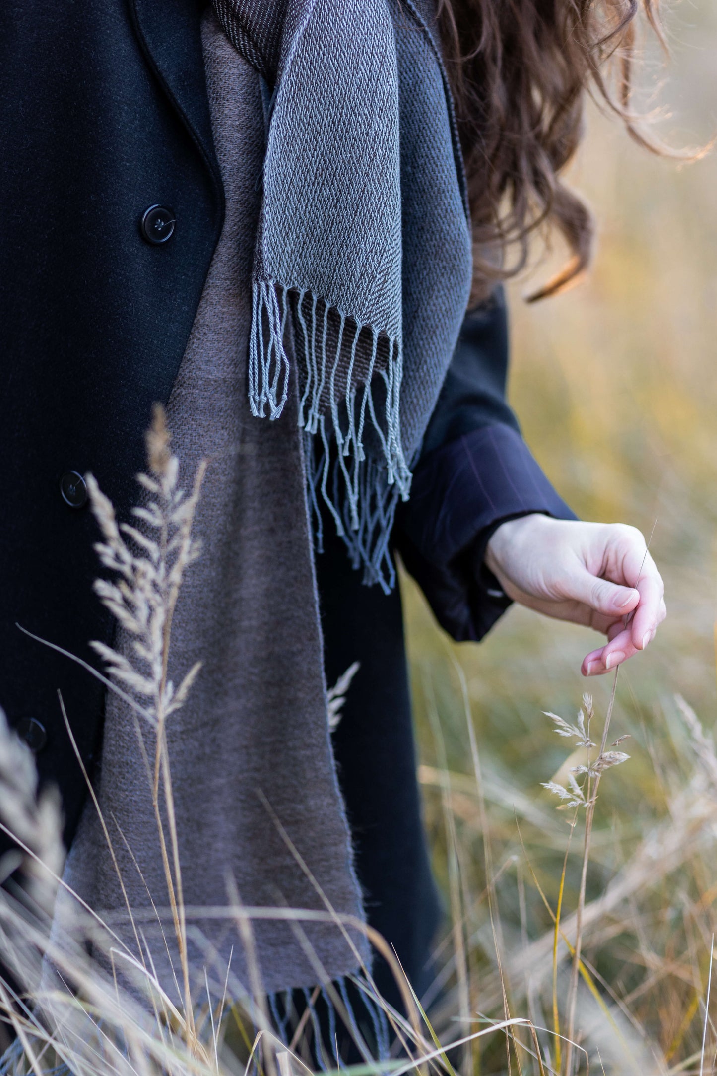 Double-sided linen & alpaca scarf EARTH