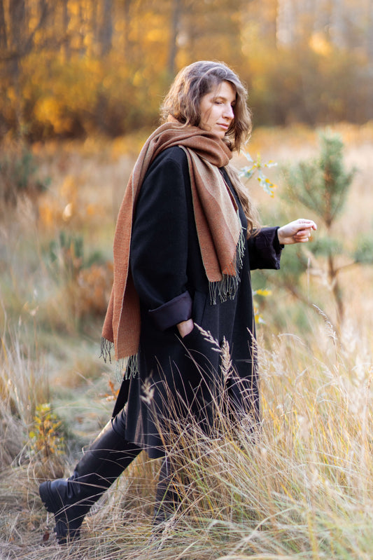 Reversible linen & alpaca scarf EARTH