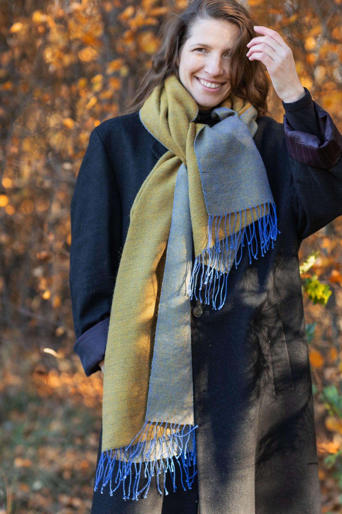 Double-sided linen & alpaca scarf EARTH