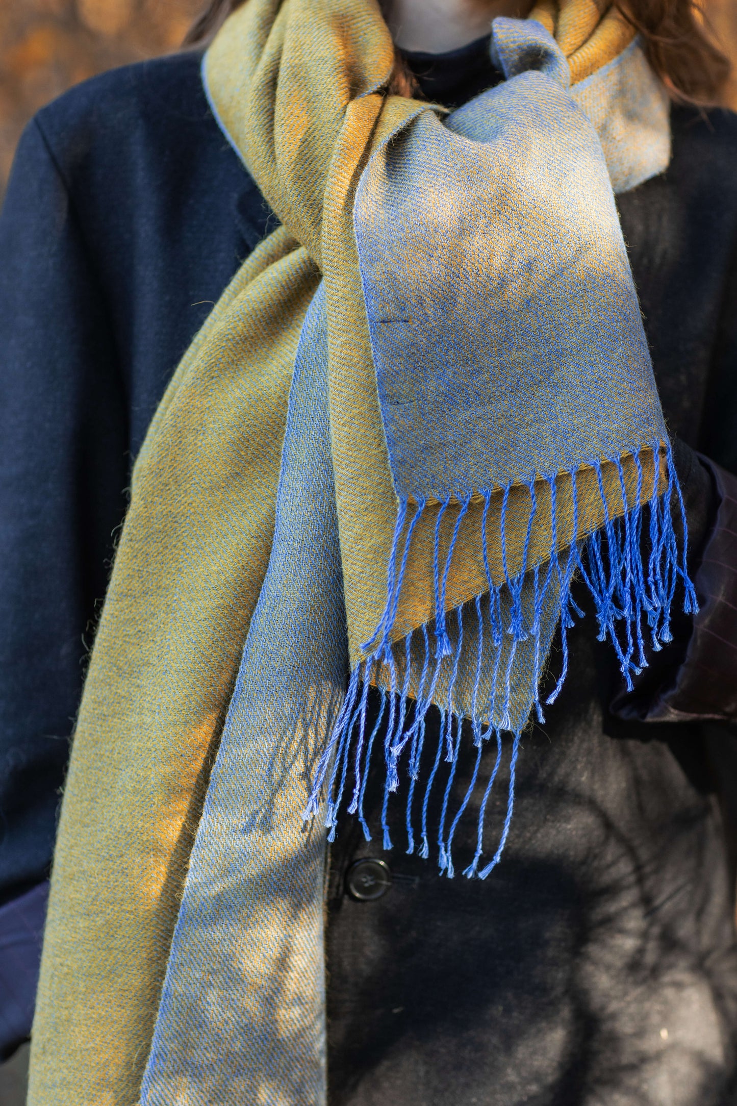 Double-sided linen & alpaca scarf EARTH